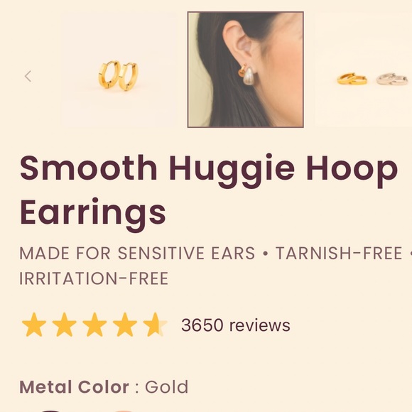 NEW Oh Clem Smooth Huggie Hoop Earrings in Gold for Sensitive Ears 👂 - Picture 4 of 7